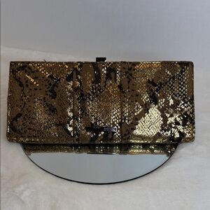 Kenneth Cole Metallic Gold and Black Snake Print Clutch
